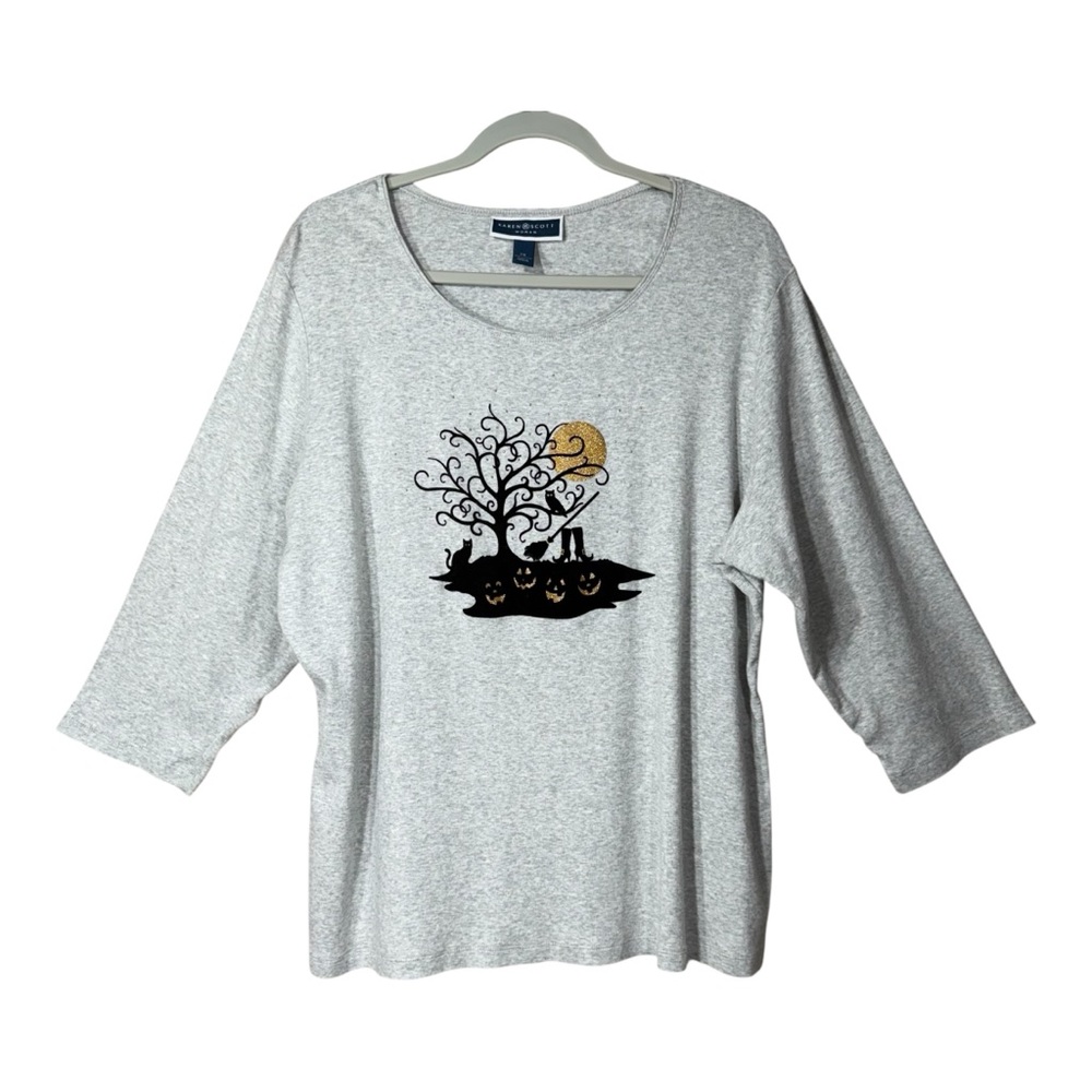 Karen Scott Woman Light Gray Halloween Graphic Top Size 2XL